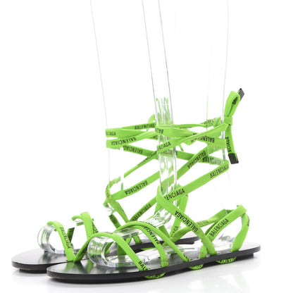 Balenciaga Nylon Calfskin Logo Lace Flat Sandals 39 Neon Green 3 of 10
