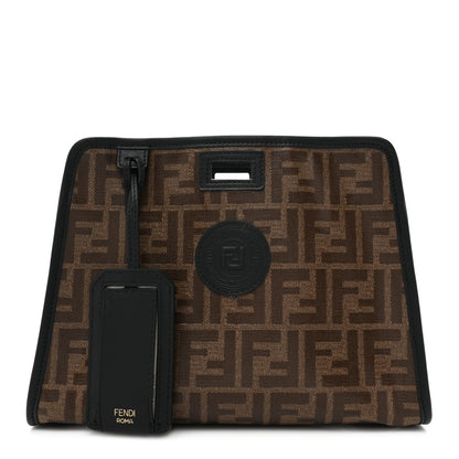 Fendi Glazed Fabric Vitello Century FF 1974 Stamp Patch Mini Peekaboo Defender Cover Mogano Panna Black 1 of 10