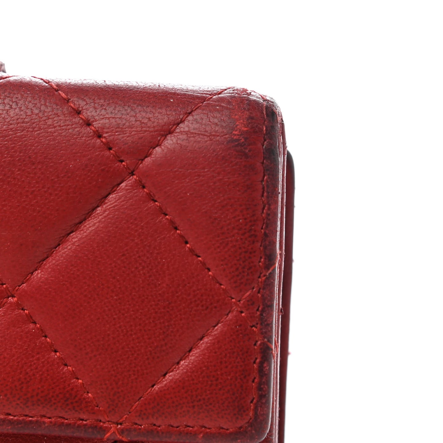 Lambskin Quilted Compact French Flap Wallet Red