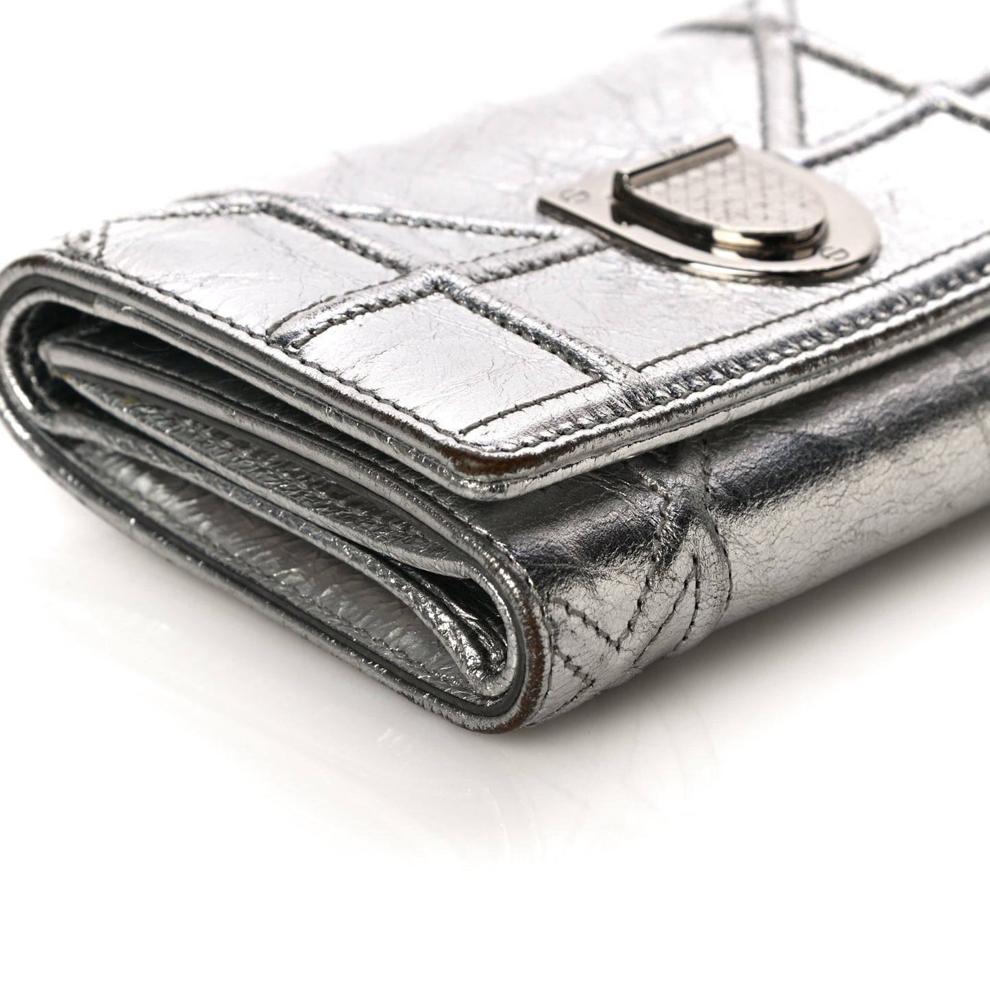 Metallic Calfskin Cannage Diorama Elancee Wallet Silver