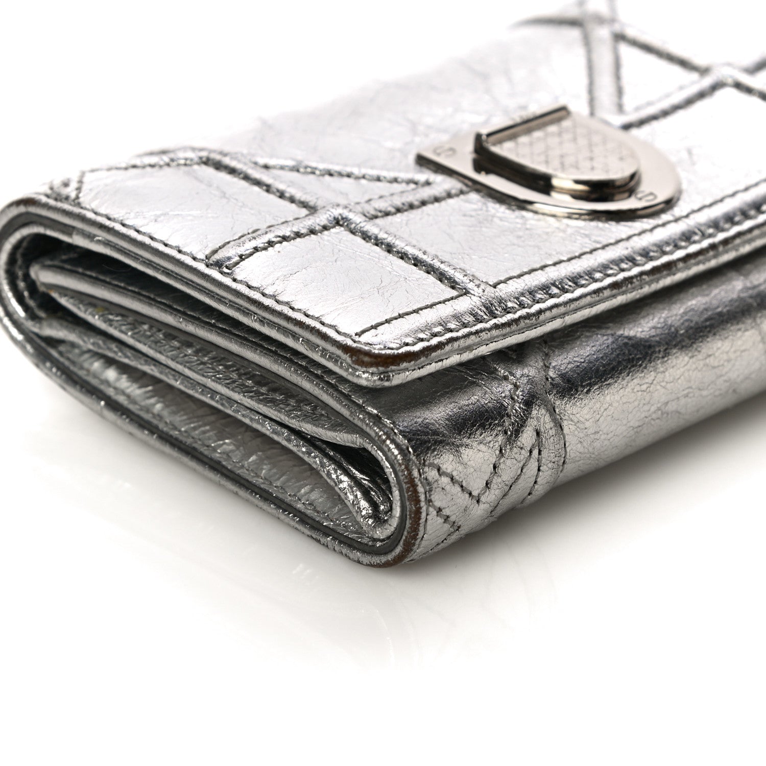 Christian Dior Metallic Calfskin Cannage Diorama Elancee Wallet Silver 8 of 12