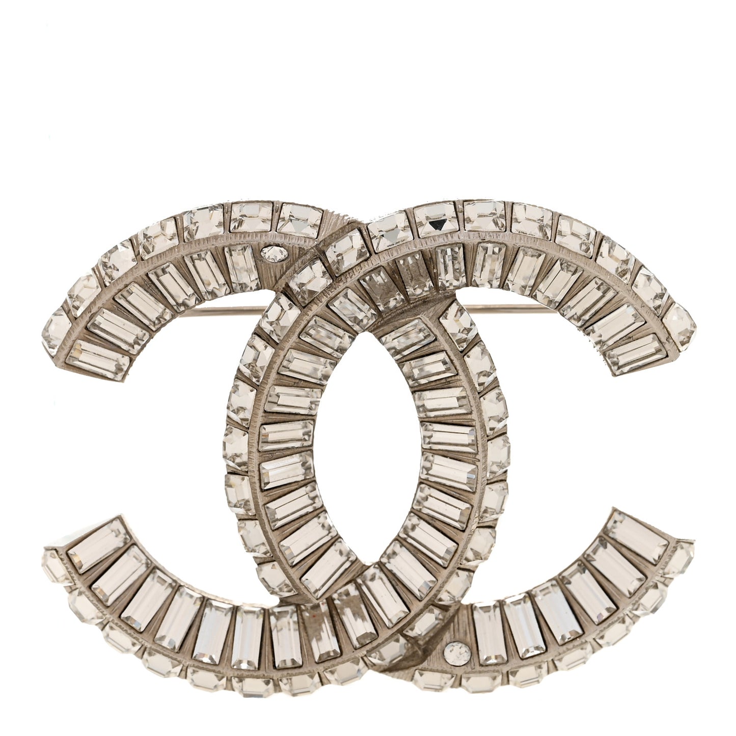 Baguette Crystal CC Brooch Silver