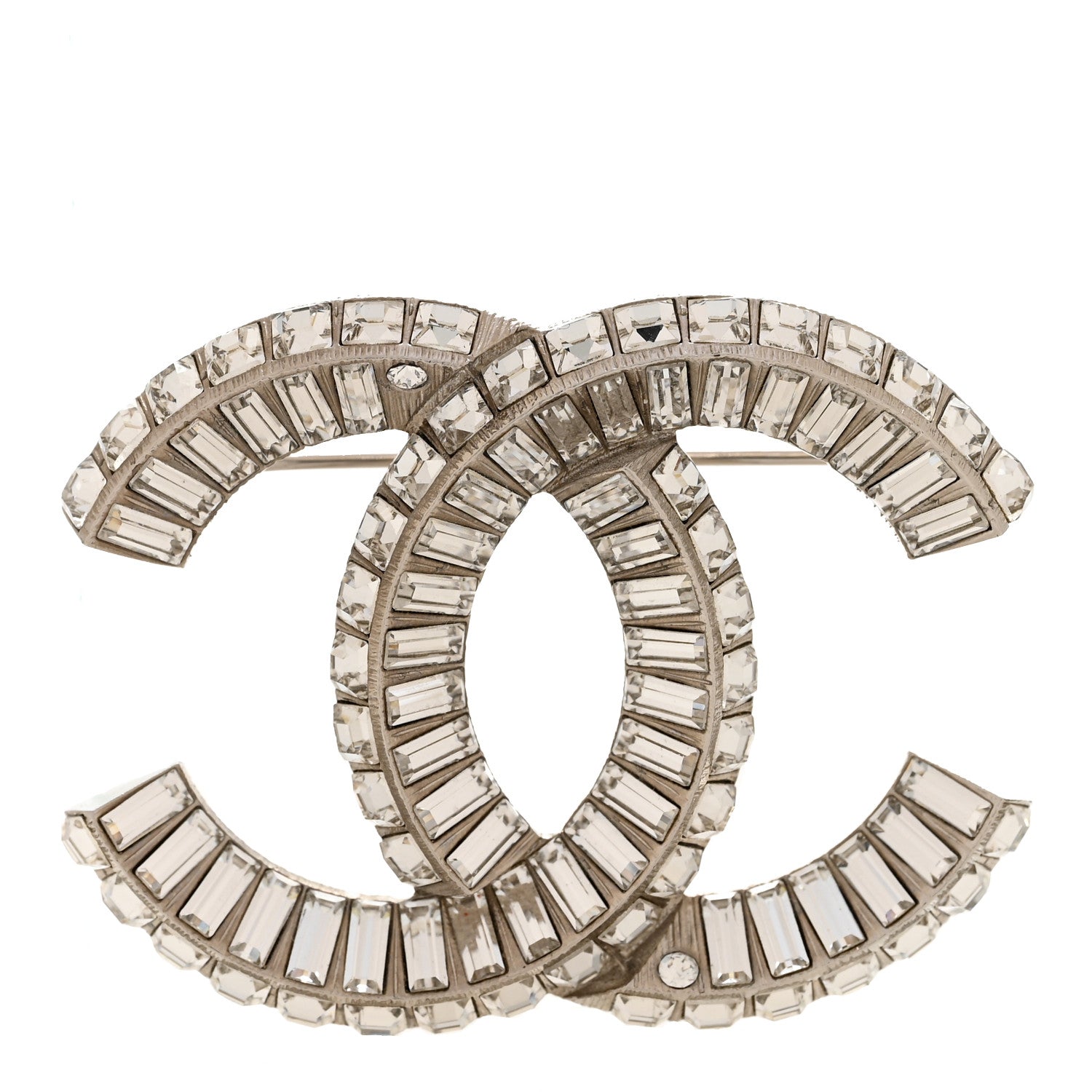 Chanel Baguette Crystal CC Brooch Silver 1 of 3