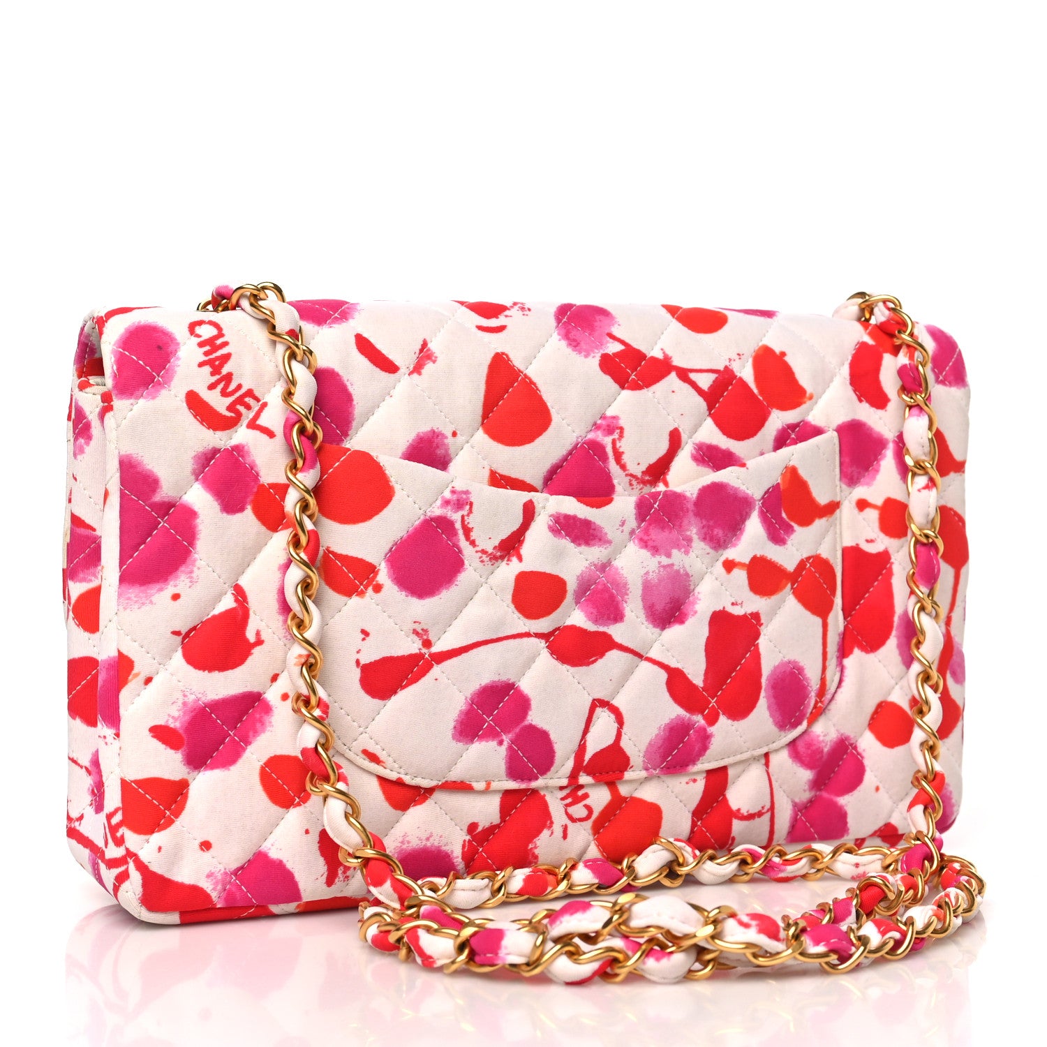 Chanel Jersey Quilted Splatter Paint Medium Single Flap Red Pink 3 of 10