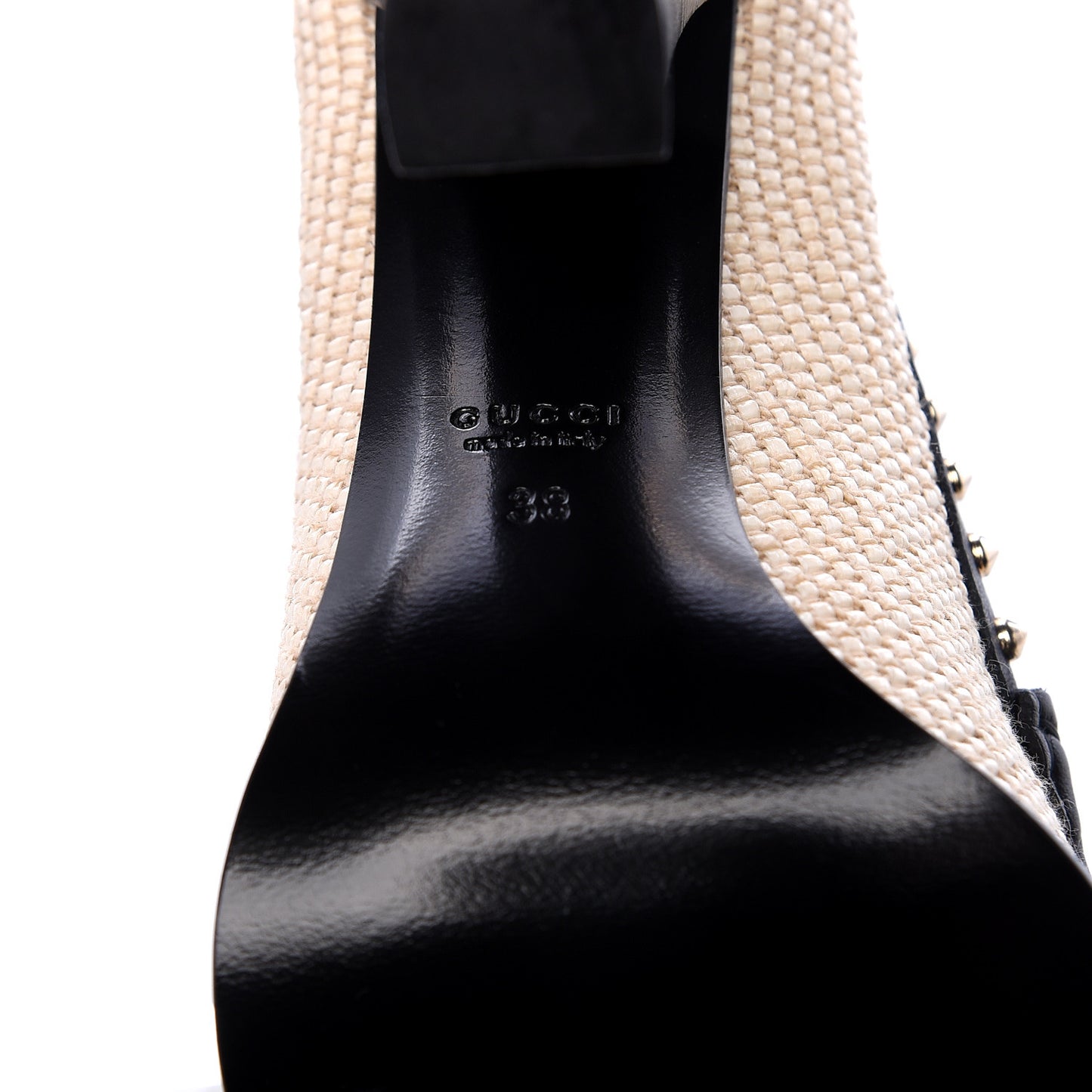 Calfskin Canvas Studded Horsebit Alyssa Pumps 38 Black Ivory