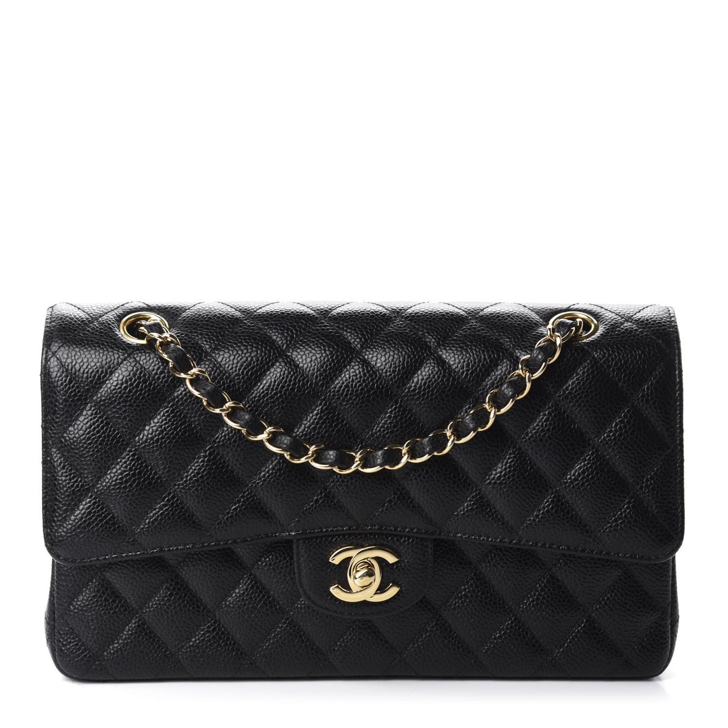 Caviar Quilted Medium Double Flap Black