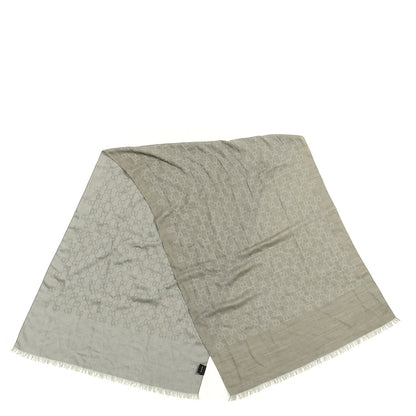 Gucci Wool Silk GG Monogram GGNatplus Fringe Stole Grey 2 of 5
