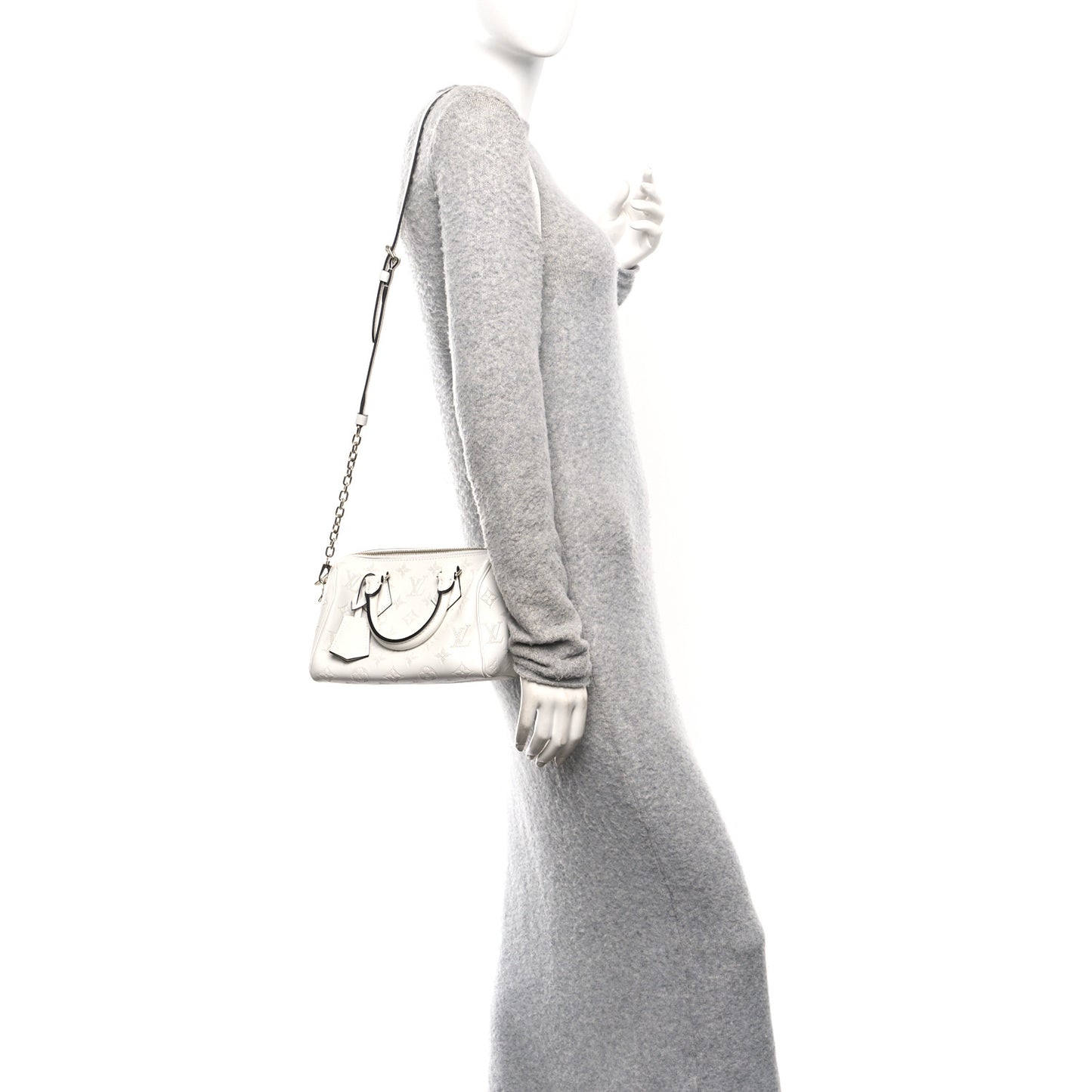 Monogram Embossed Calfskin Speedy Bandouliere 20 White Blanc