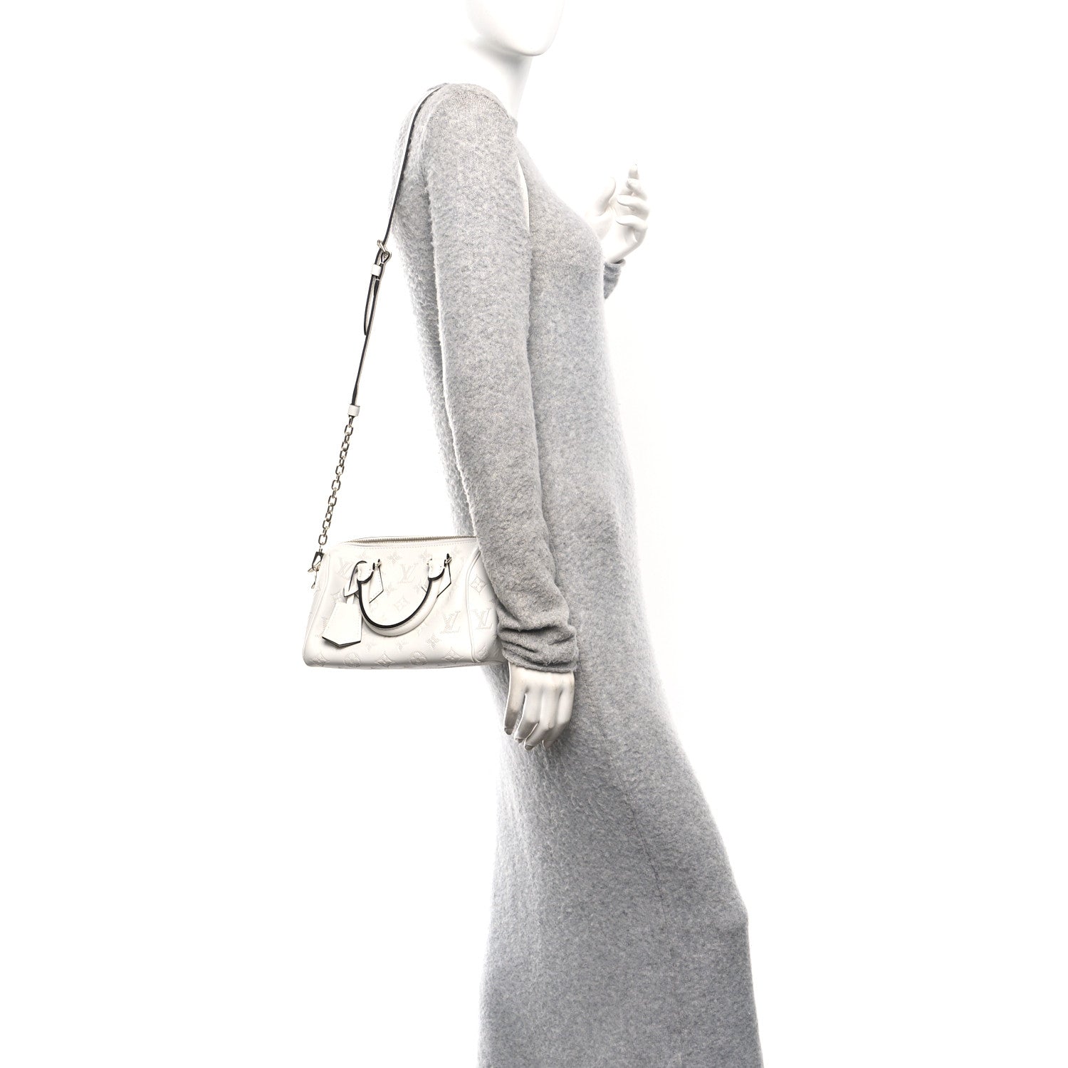 Louis Vuitton Monogram Embossed Calfskin Speedy Bandouliere 20 White Blanc 2 of 9