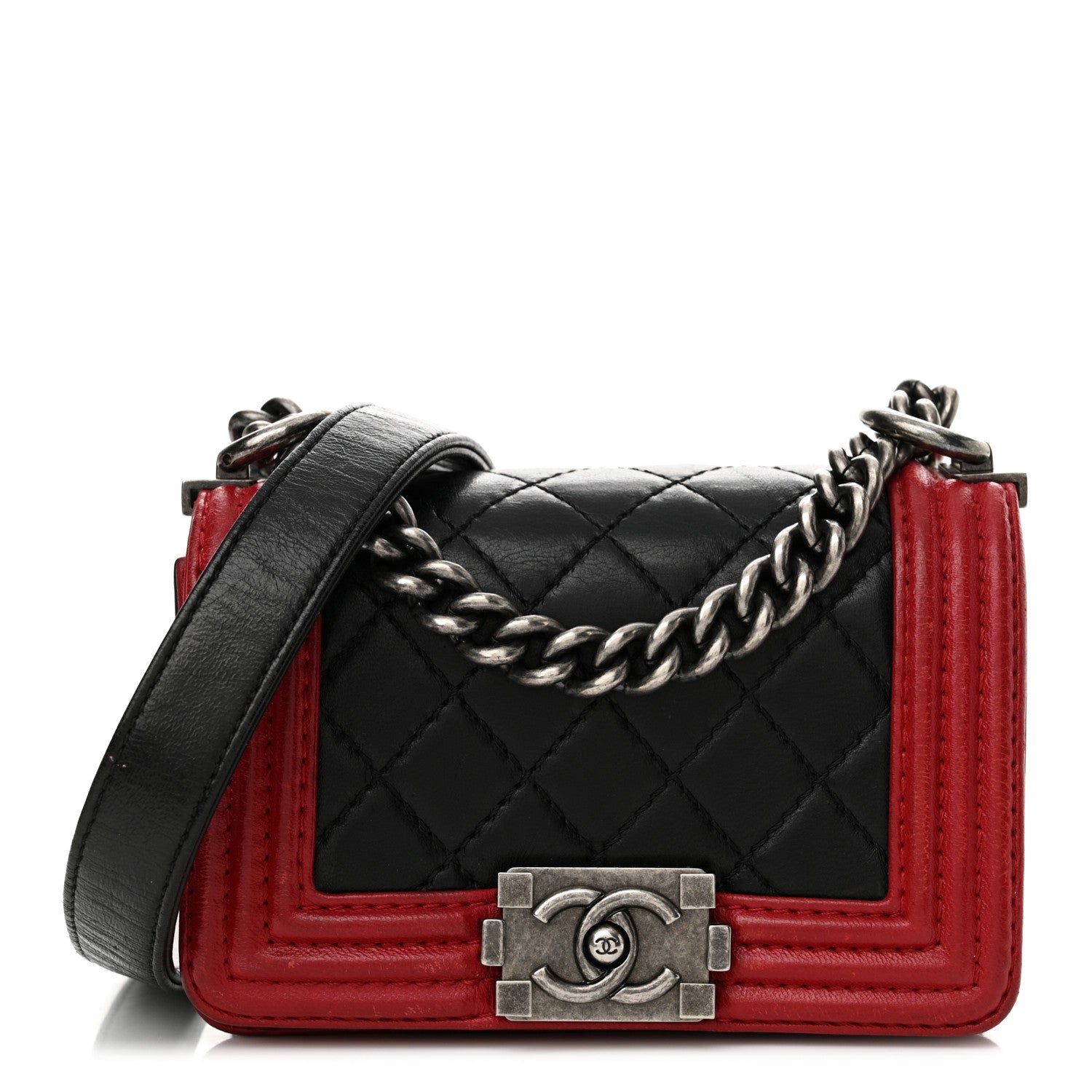 Chanel Calfskin Quilted Mini Boy Flap Black Red 1 of 18