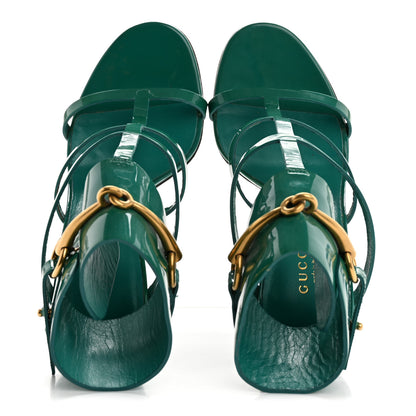 Gucci Vernice Crystal Ursula Ankle Wrap Caged Sandals 37.5 Deep Cobalt 2 of 9