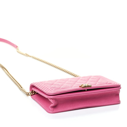 Chanel Caviar Quilted Boy Wallet On Chain WOC Pink 3 of 4