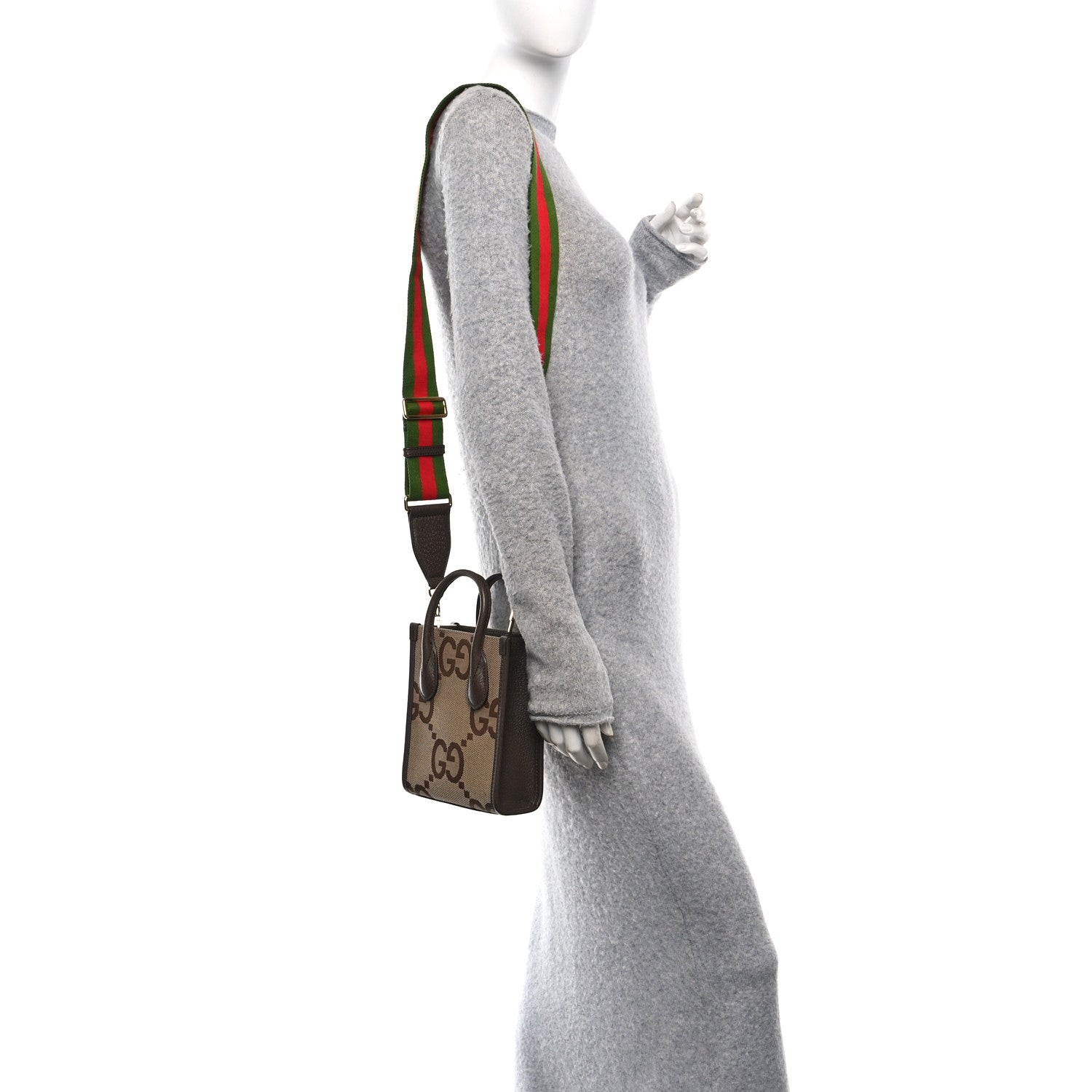 Gucci Monogram Jumbo GG Textured Dollar Calfskin Web Mini Vertical