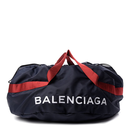 Balenciaga Textured Sport Nylon Logo Embroidered M Wheel Gym Bag Bleu Navy Rouge 1 of 9