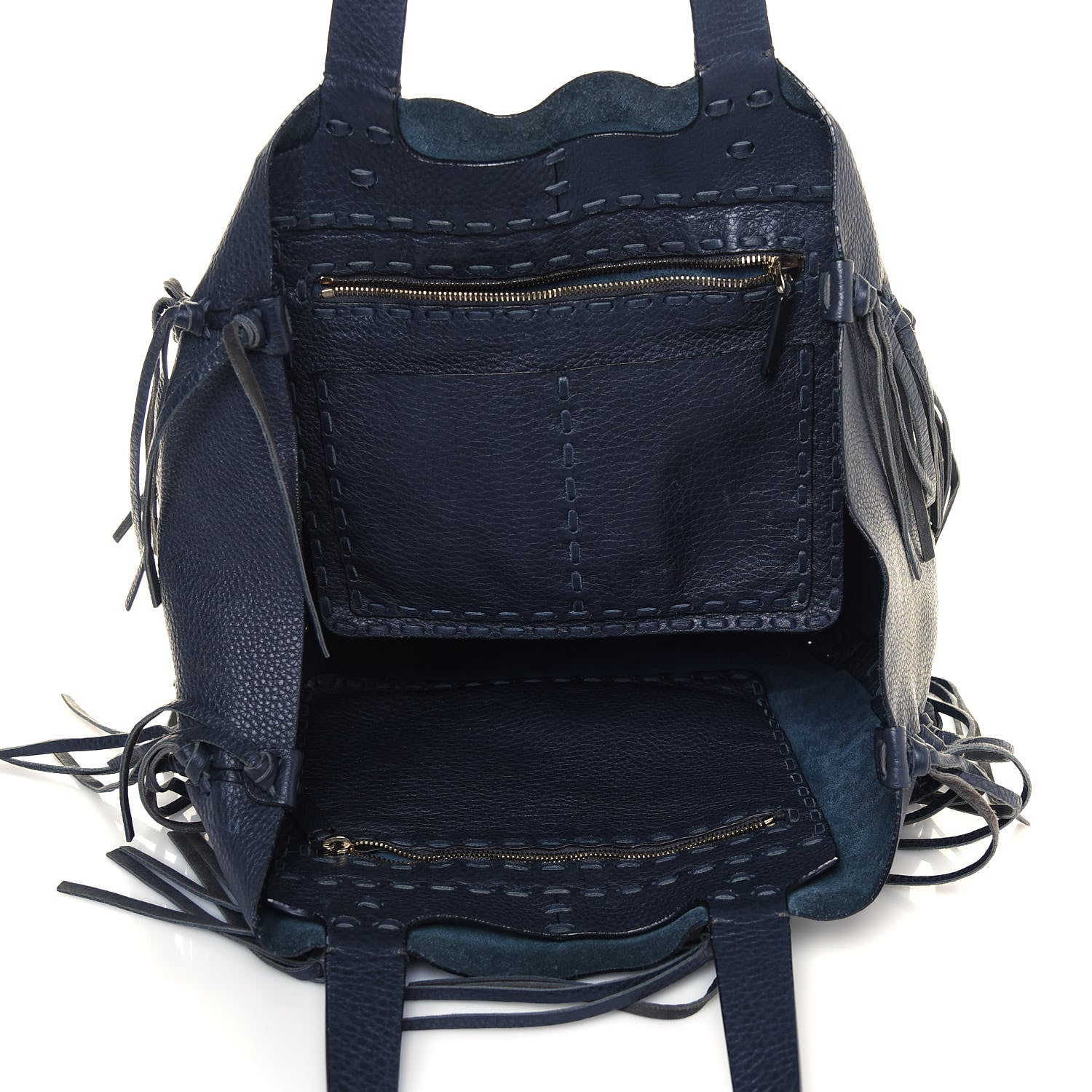 Valentino Garavani Grained Calfskin Rockstud C-Rockee Fringe Tote Deep Blue 5 of 17