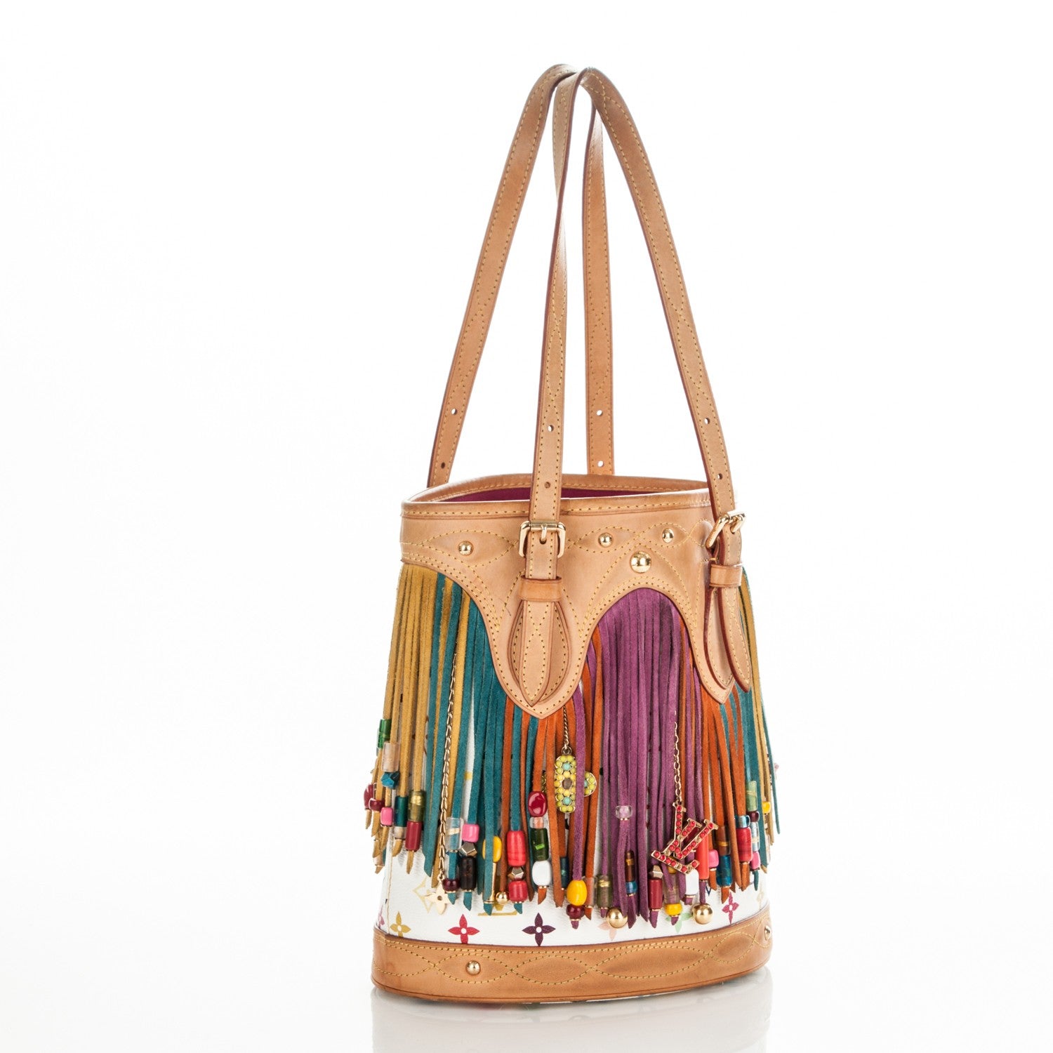 Louis Vuitton Monogram Multicolor Fringe Bucket White 3 of 7