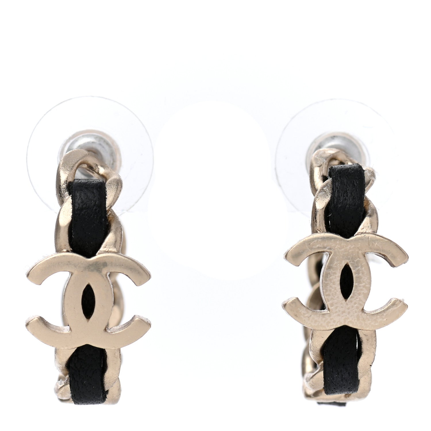 Chanel Lambskin CC Chain Hoop Earrings Matte Gold Black 1 of 4