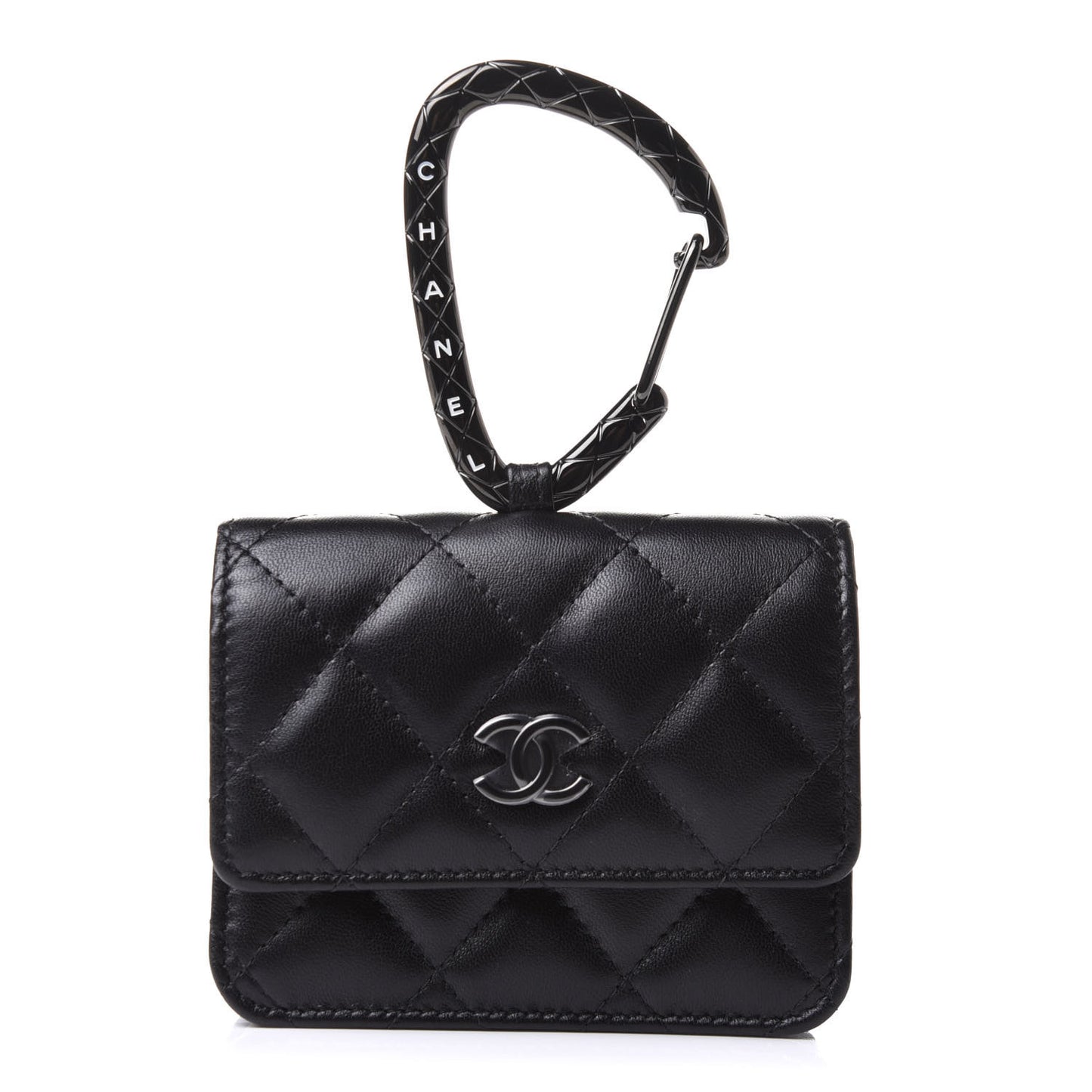 Lambskin Quilted CC Hook Card Holder So Black