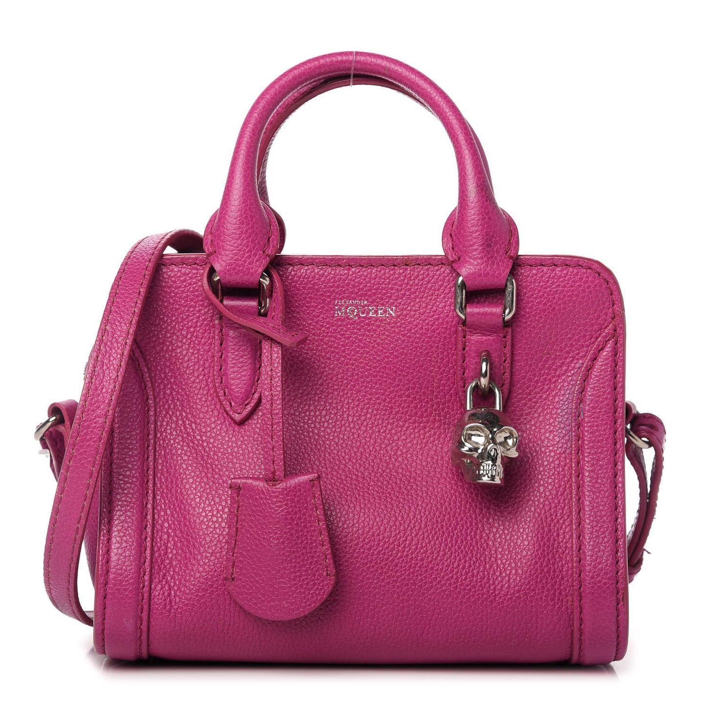 Grainy Calfskin Mini Padlock Zip Satchel Pink