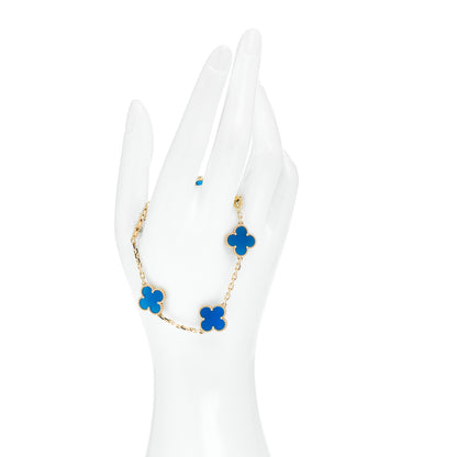 Van Cleef & Arpels 18K Yellow Gold Blue Agate 5 Motifs Vintage Alhambra Bracelet 2 of 5