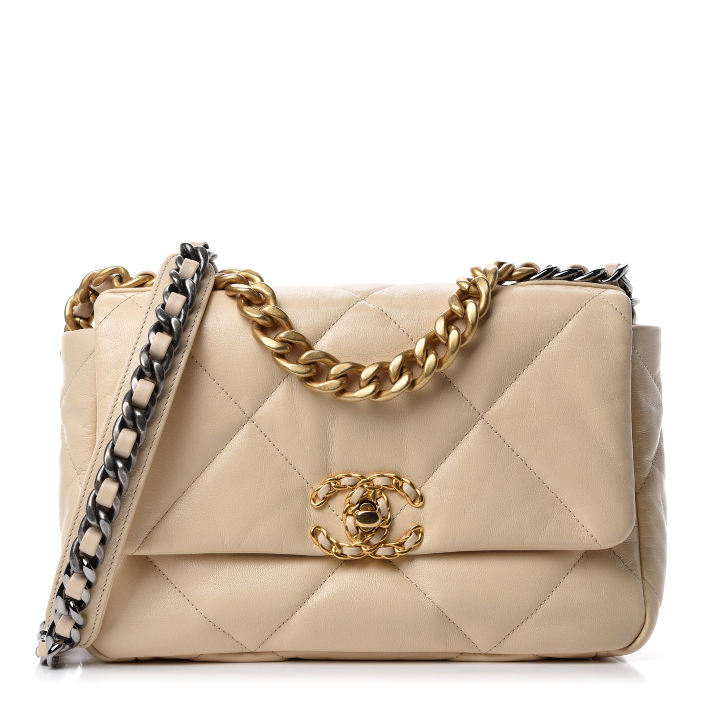 Lambskin Quilted Medium Chanel 19 Flap Light Beige