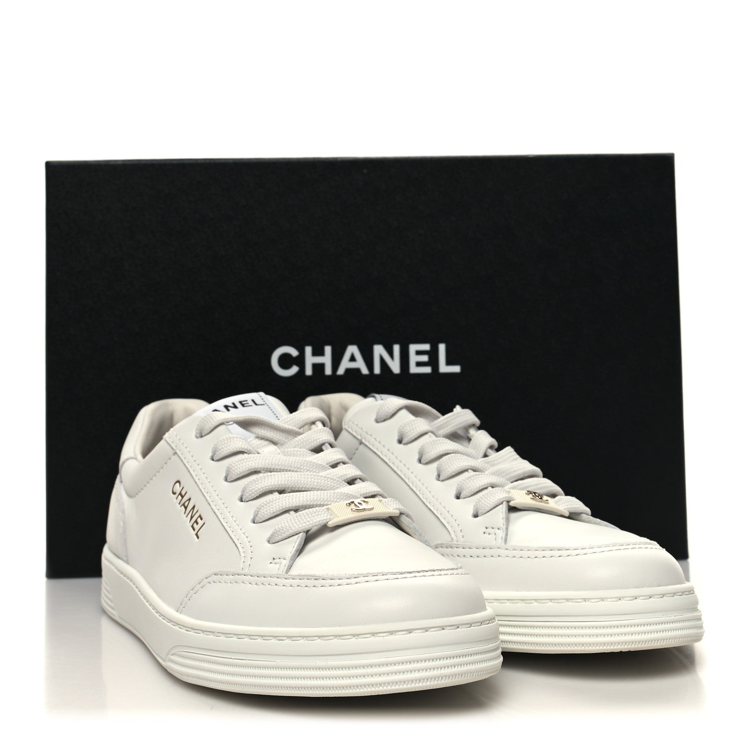 Chanel Calfskin Womens CC Logo Sneakers 37.5 White 9 of 9