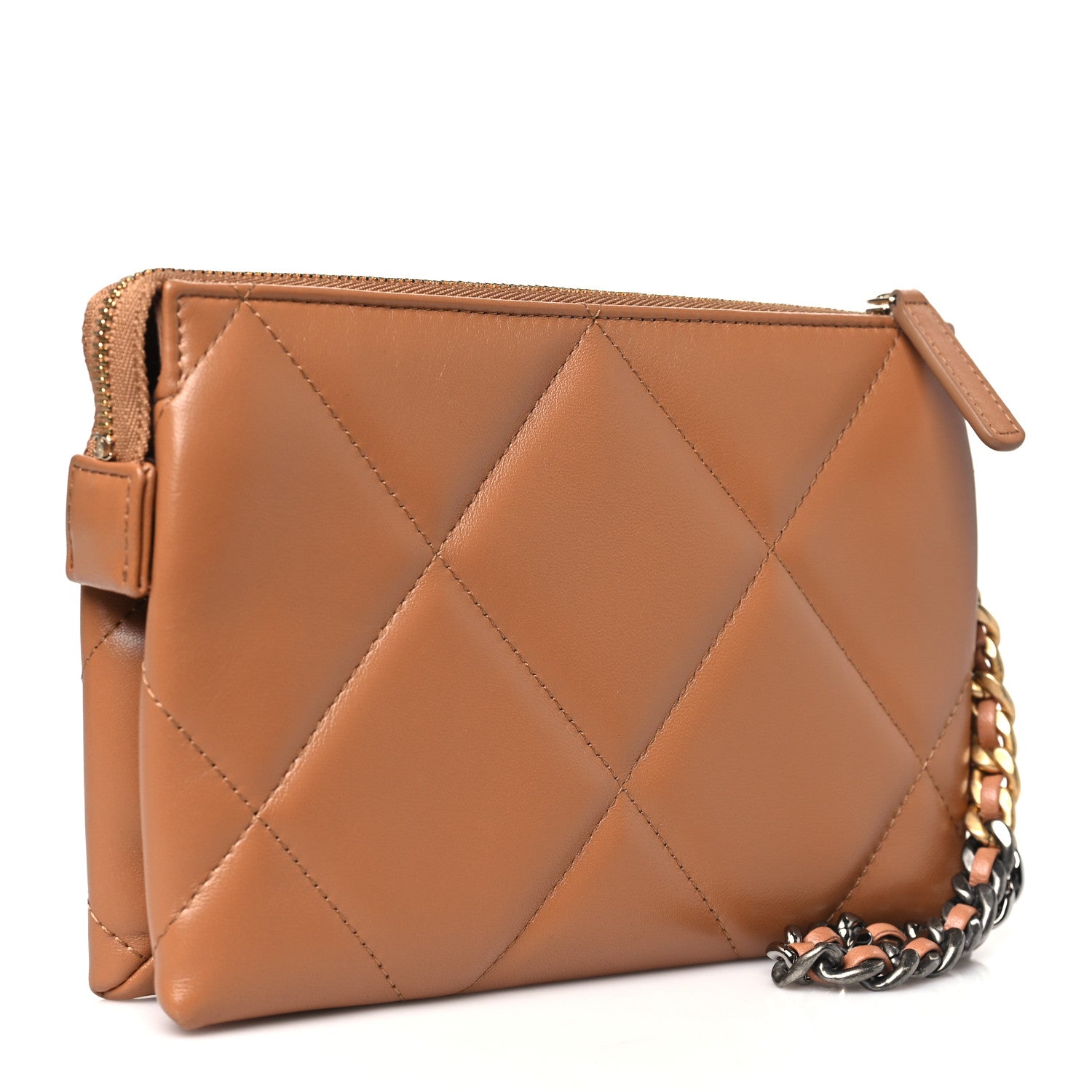 Chanel Lambskin Quilted Chanel 19 Flap Clutch Brown 3 of 10