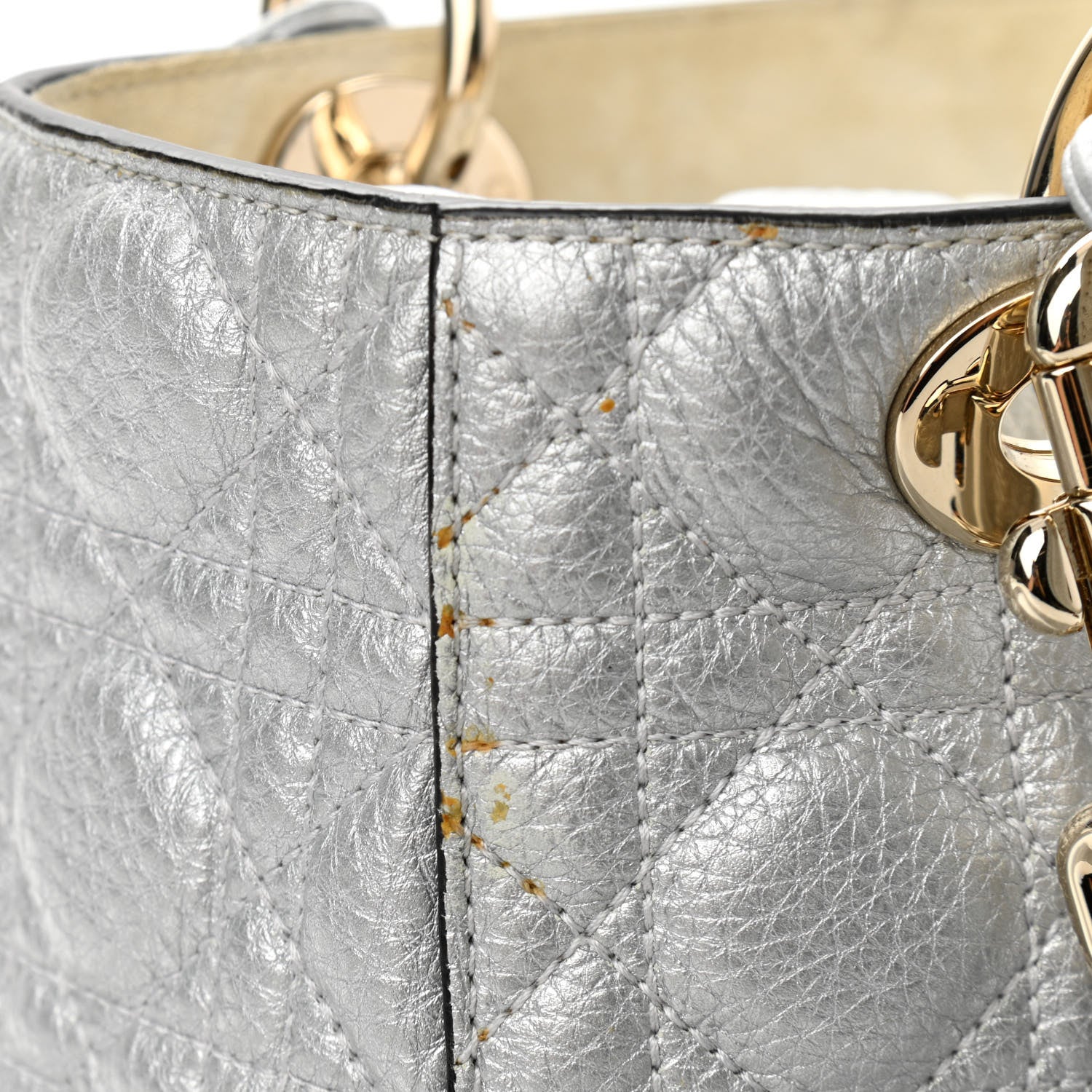 Christian Dior Metallic Grained Calfskin Cannage Medium Supple Lady Dior Silver 14 of 16