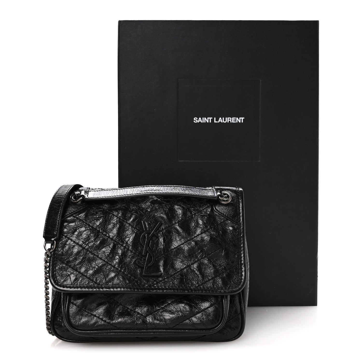 Saint Laurent Crinkled Calfskin Matelasse Monogram Baby Niki Chain Satchel Black 10 of 10