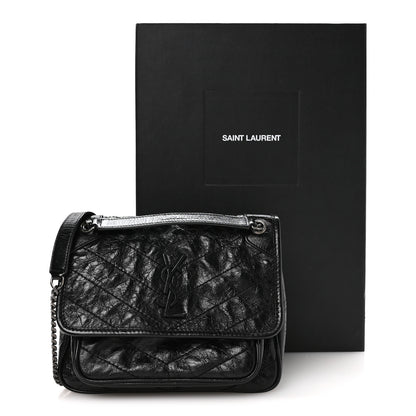 Saint Laurent Crinkled Calfskin Matelasse Monogram Baby Niki Chain Satchel Black 10 of 10