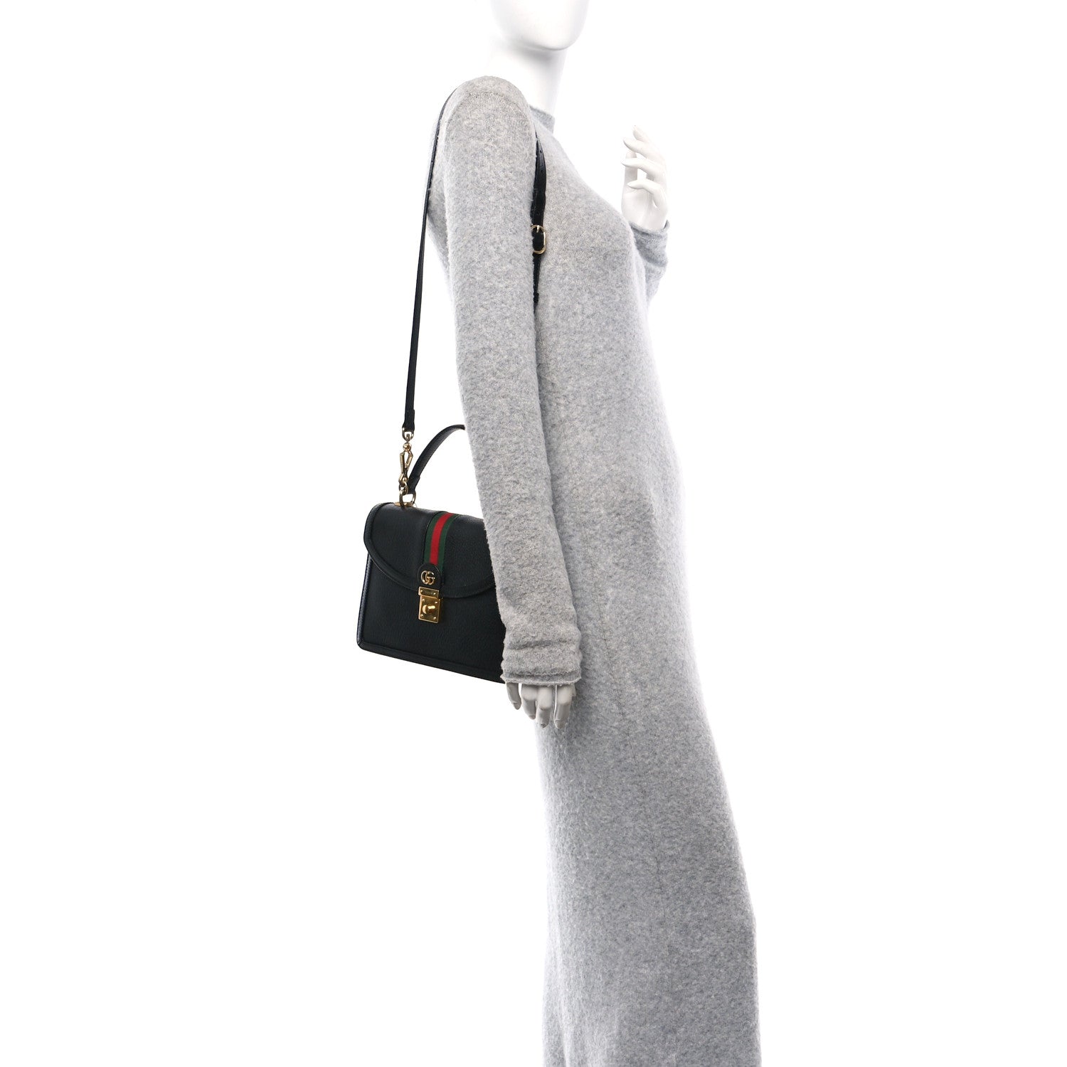 Gucci Textured Dollar Calfskin Web Small Ophidia Padlock Top Handle Bag Black 2 of 10