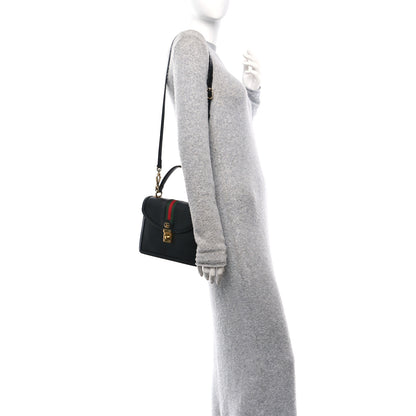 Gucci Textured Dollar Calfskin Web Small Ophidia Padlock Top Handle Bag Black 2 of 10