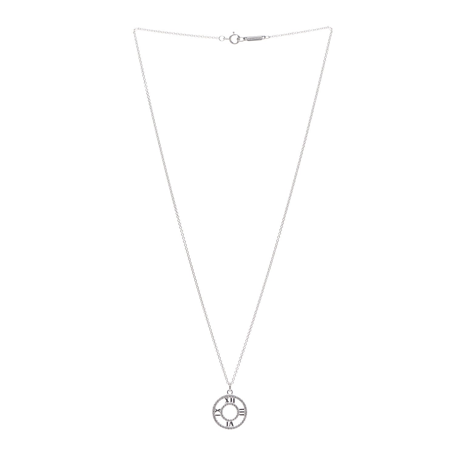 Tiffany 18K White Gold Diamond Small Atlas Open Pave Pendant Necklace 3 of 6