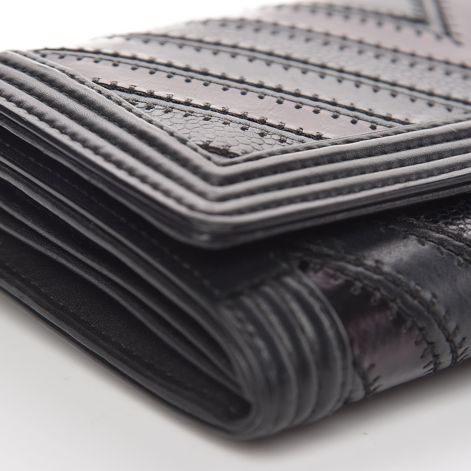 Chanel Calfskin Caviar Quilted Chevron Mixed Boy Wallet On Removable Chain Black 11 of 14
