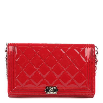 Chanel Patent Calfskin Quilted Boy Wallet on Removable Chain Red 1 of 8
