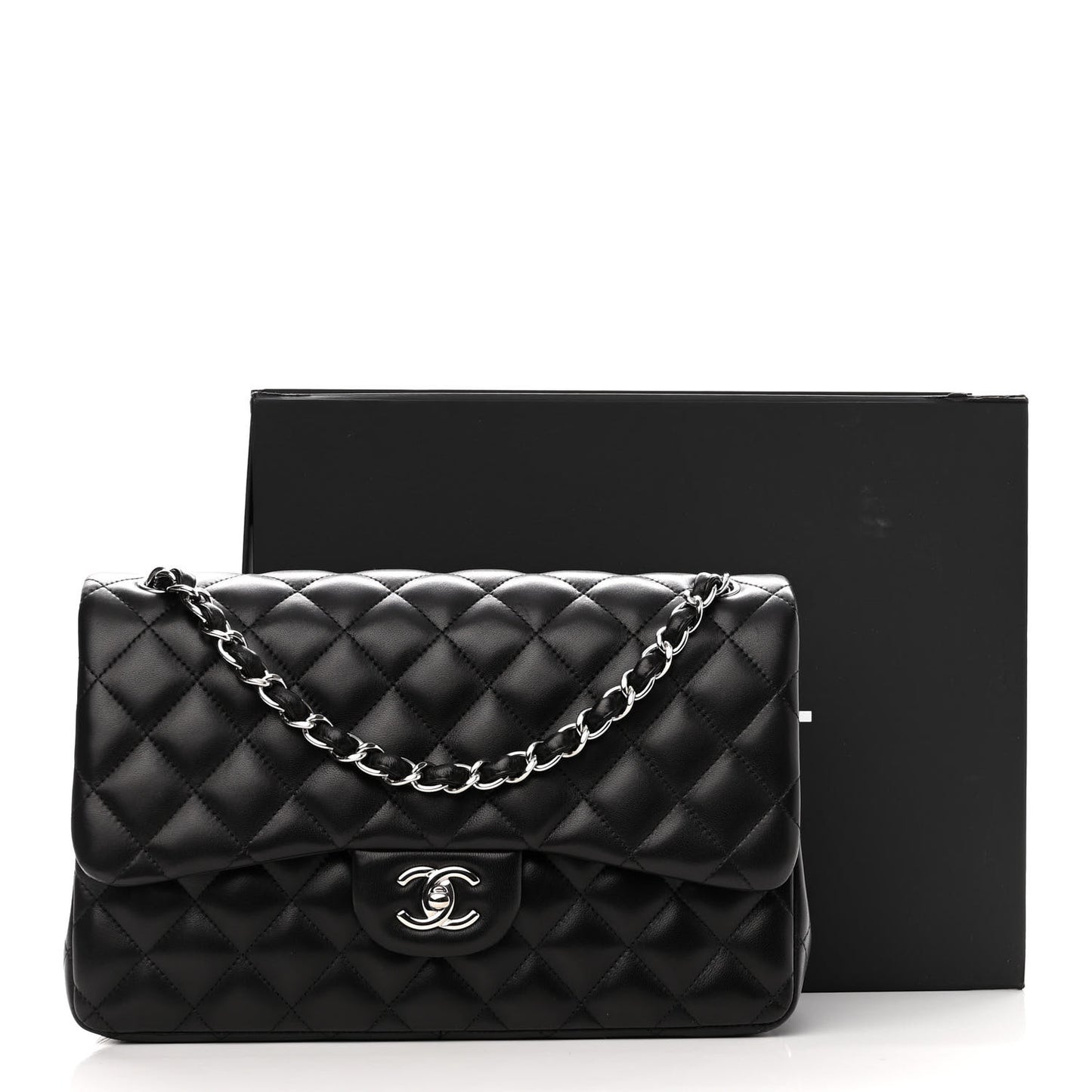 Lambskin Quilted Jumbo Double Flap Black