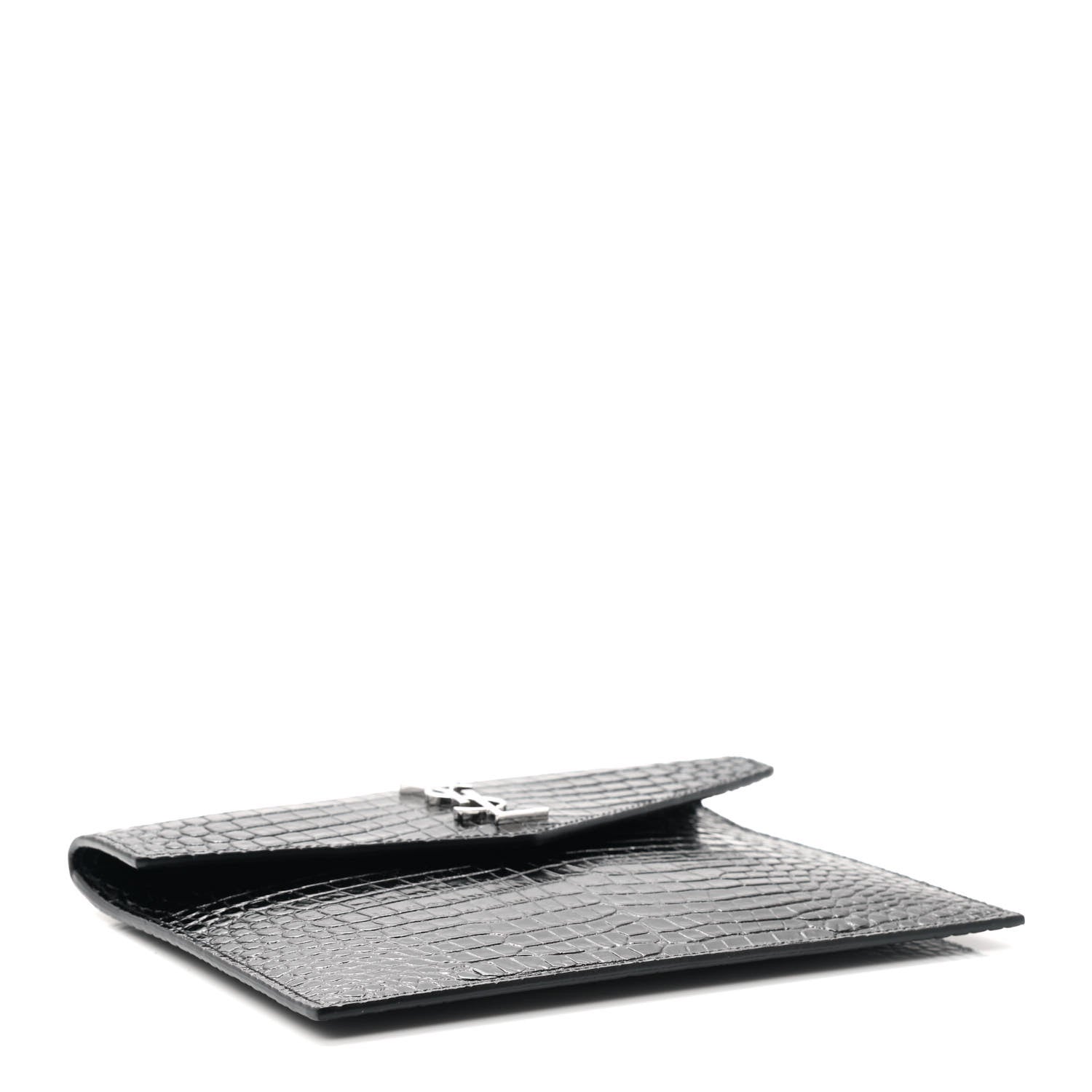 Saint Laurent Calfskin Crocodile Embossed Monogram Uptown Baby Pouch Black 3 of 5