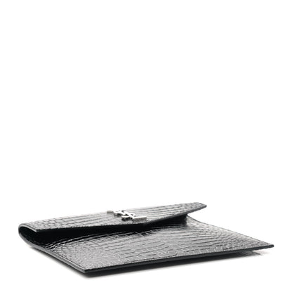 Saint Laurent Calfskin Crocodile Embossed Monogram Uptown Baby Pouch Black 3 of 5