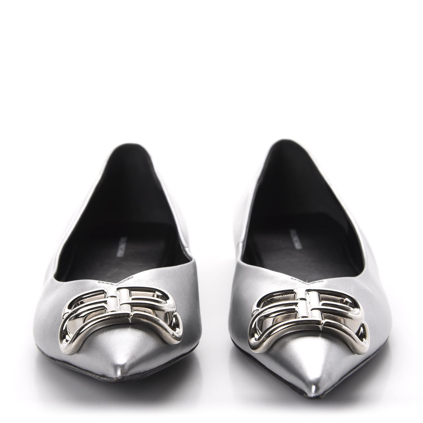 Metallic Calfskin BB Knife Pointy Toe Ballerina Flats 39.5 Silver Hardware