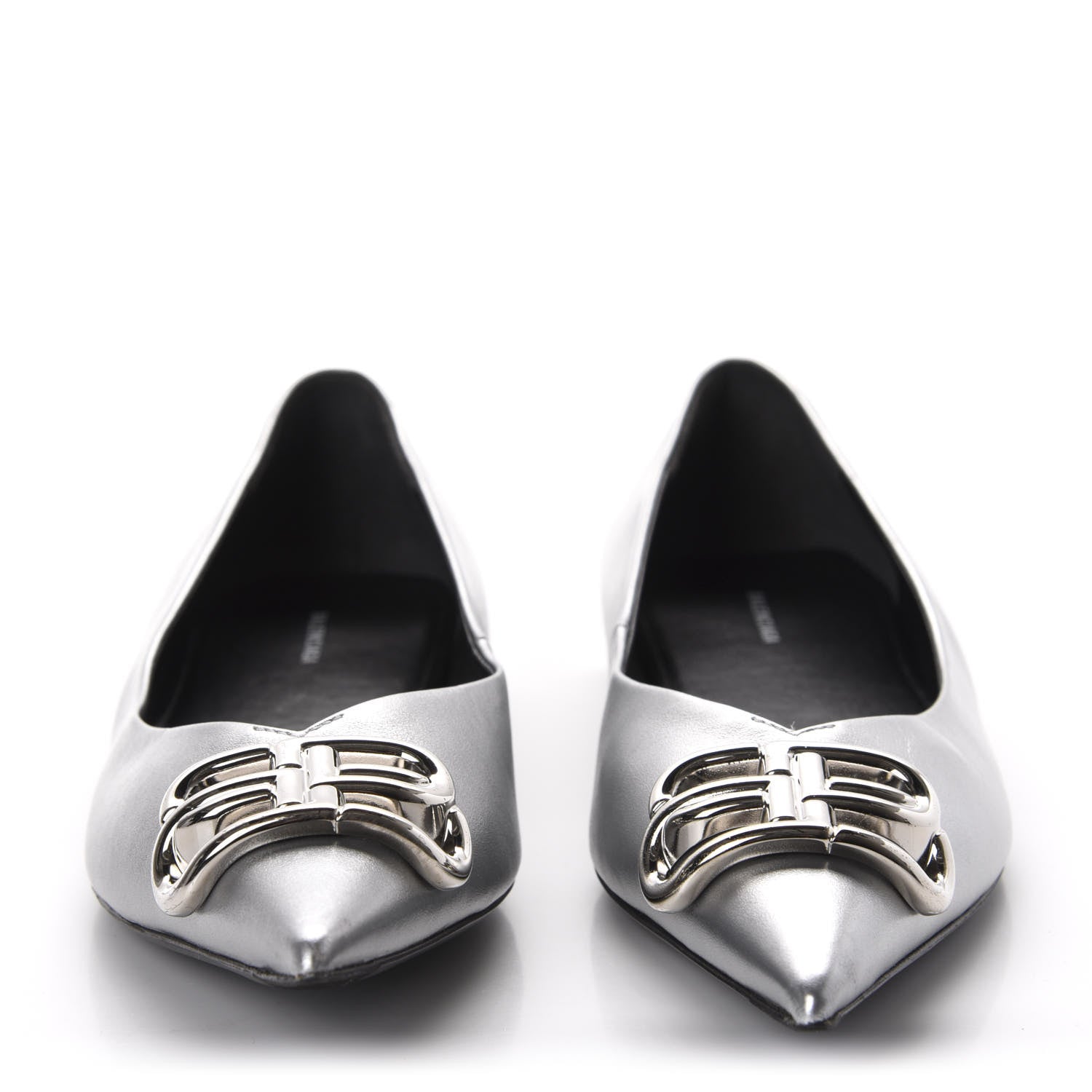 Balenciaga Metallic Calfskin BB Knife Pointy Toe Ballerina Flats 39.5 Silver Hardware 2 of 10