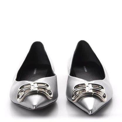 Balenciaga Metallic Calfskin BB Knife Pointy Toe Ballerina Flats 39.5 Silver Hardware 2 of 10