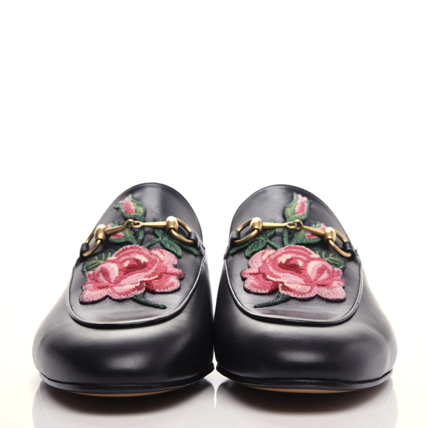 Gucci Calfskin Flower Embroidered Princetown Slippers 40.5 Black 2 of 11