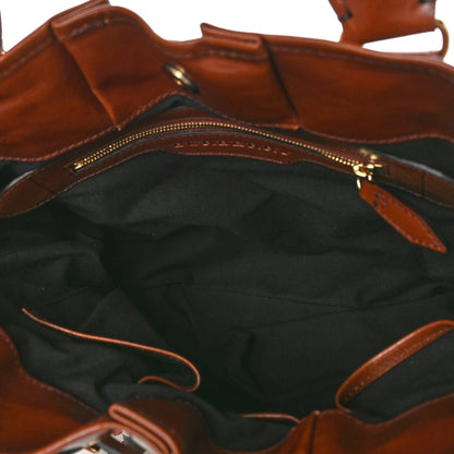 Burberry Bridle Calfskin House Check Medium Whipstitch Tote Dark Tan 5 of 11