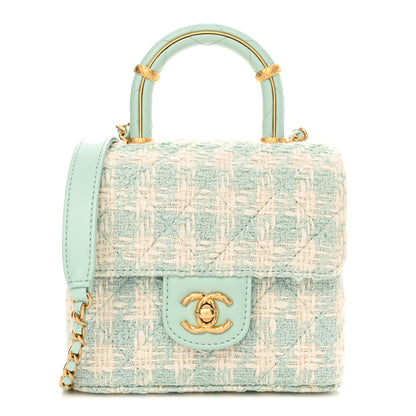 Chanel Tweed Handle Crush Top Handle Flap Bag Light Blue Ecru 1 of 12