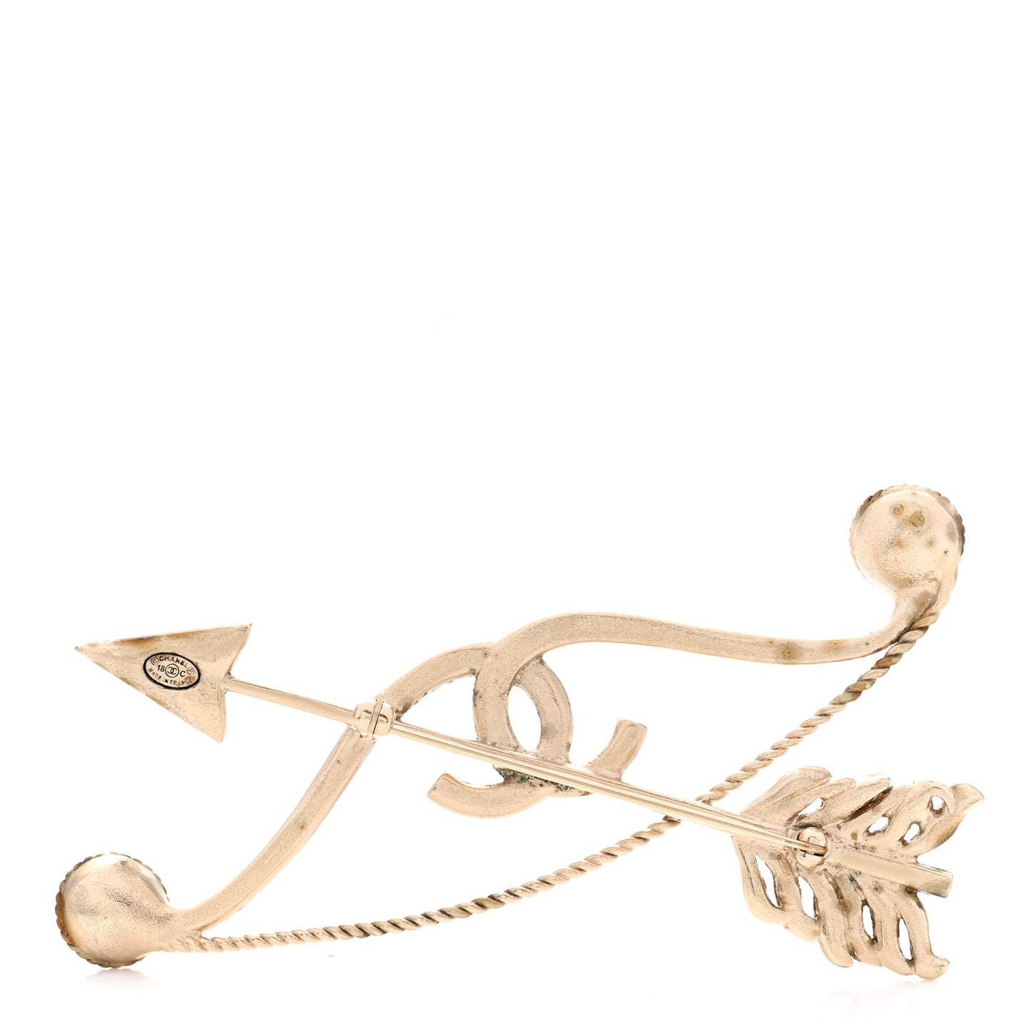 Crystal Pearl CC Arrow Brooch Gold