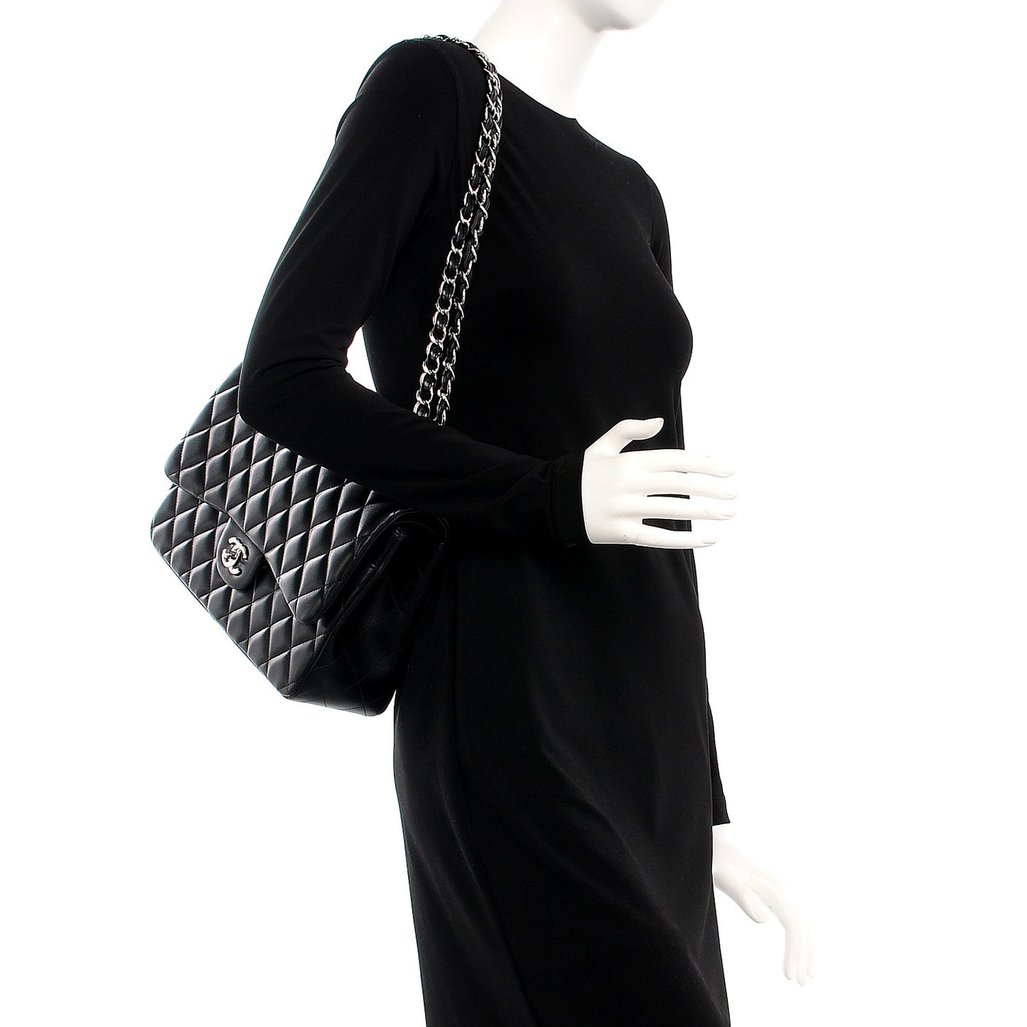 Lambskin Quilted Jumbo Double Flap Black