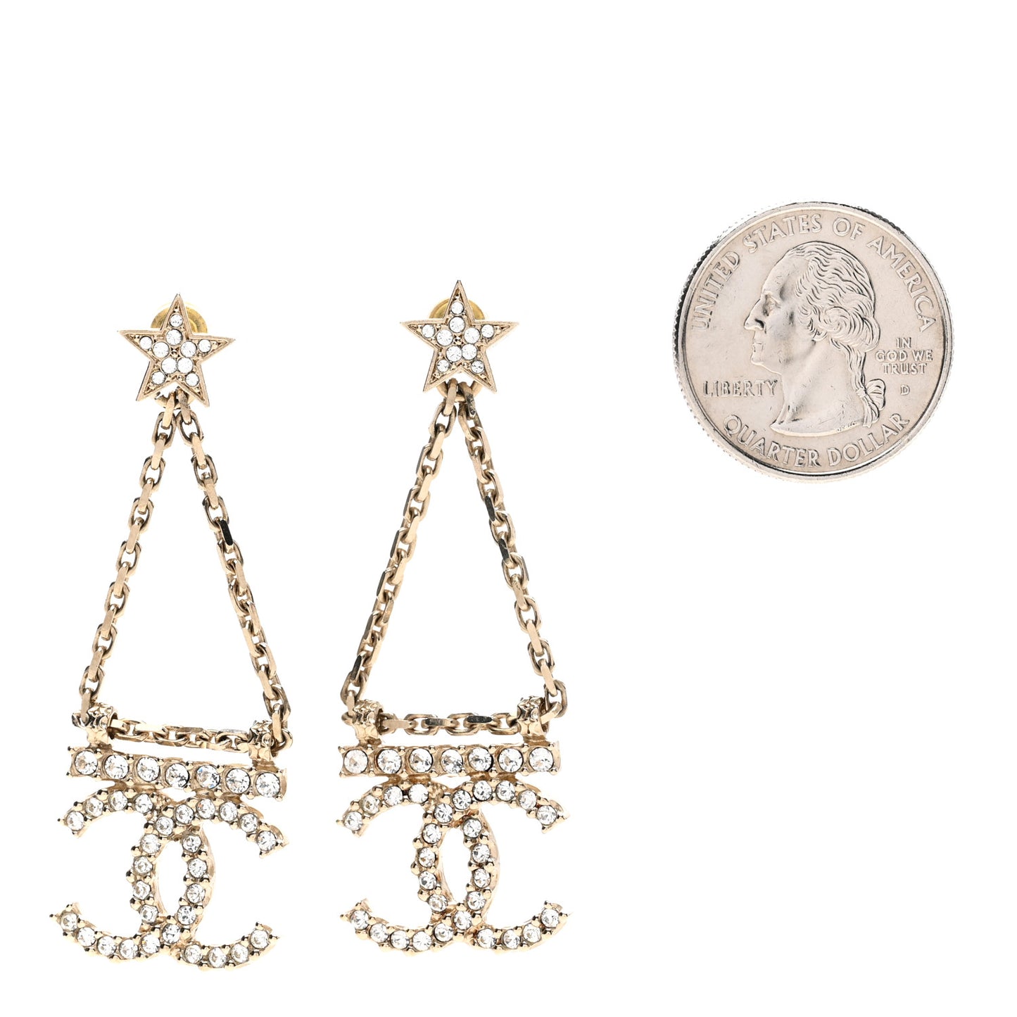 Crystal Star Drop CC Earrings Gold