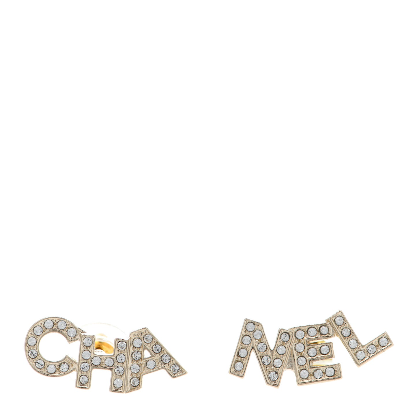 Crystal Cha-Nel Logo Earrings Gold