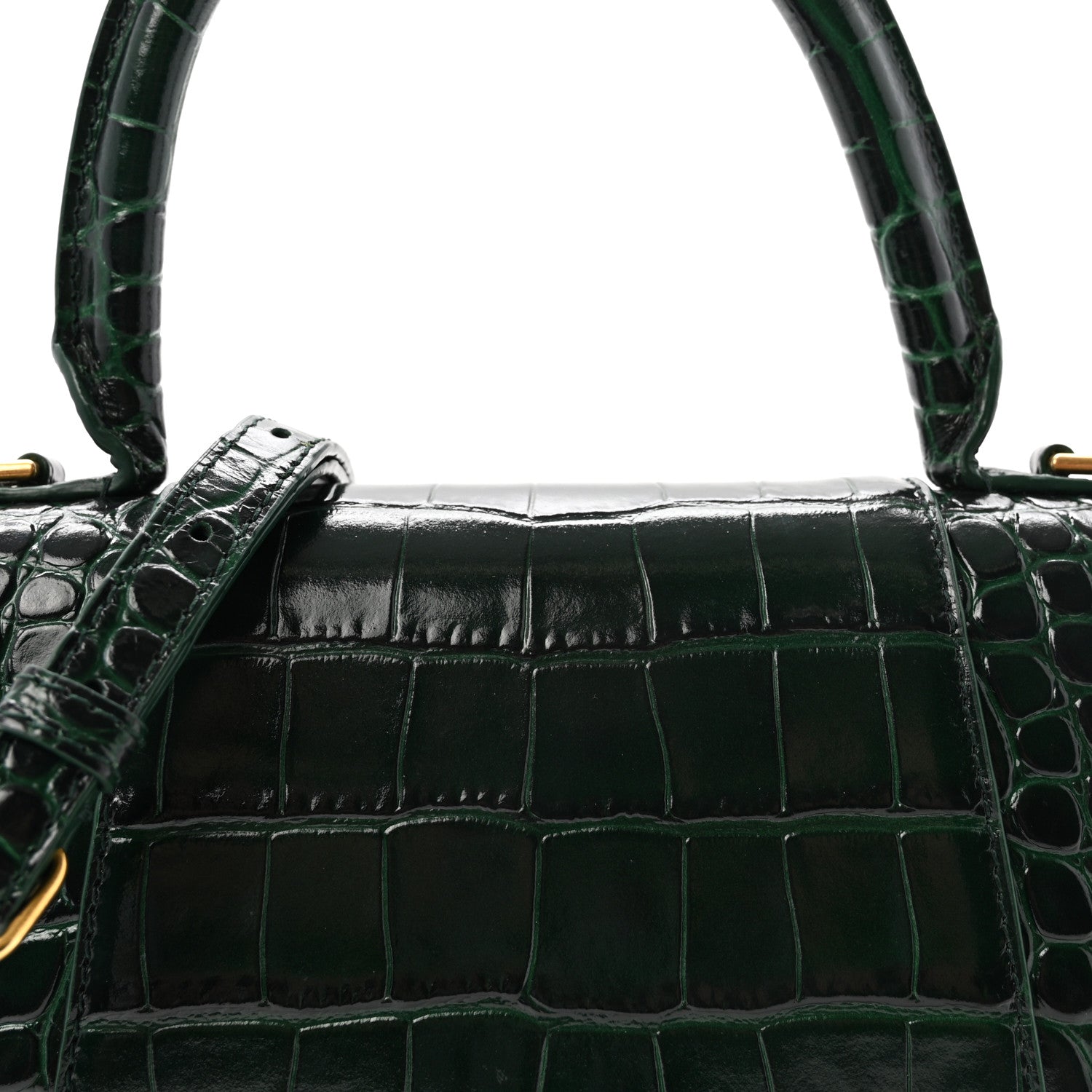 Balenciaga Shiny Calfskin Crocodile Embossed Small Hourglass Top Handle Bag Forest Green 7 of 9