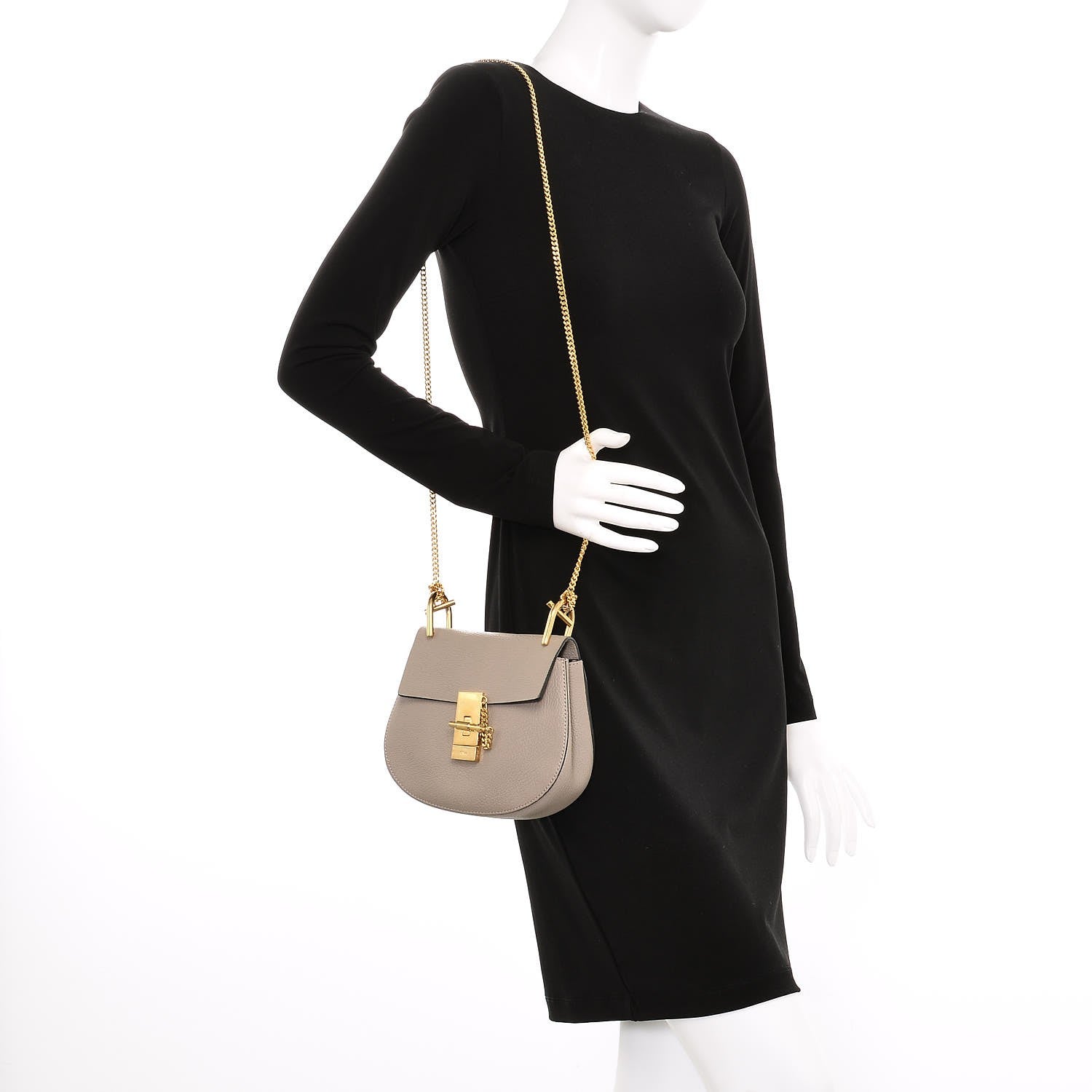 Chloe Grained Lambskin Mini Drew Shoulder Bag Motty Grey 2 of 9
